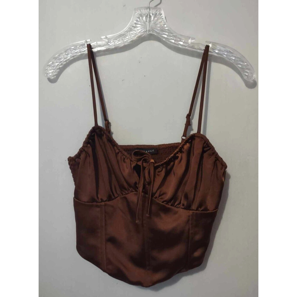 Kendall & Kylie Brown Satin Smocked Crop Top Size Small